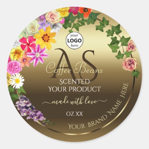 Gold Product Labels Colorful Flowers Monogram Logo