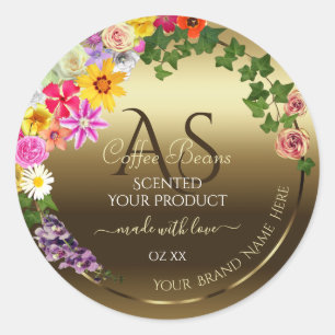 Gold Product Labels Colorful Flowers with Monogram