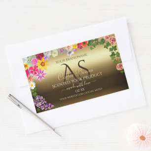 Gold Product Labels Colorful Flowers with Monogram