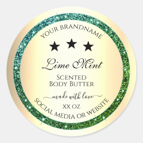 Gold Product Packaging Labels Teal Green Glitter
