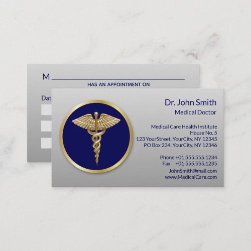 Gold Professional Blue Medical Caduceus Appointment Card