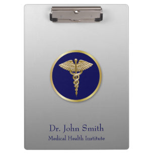 Gold Professional Caduceus Medical Blue Clipboard