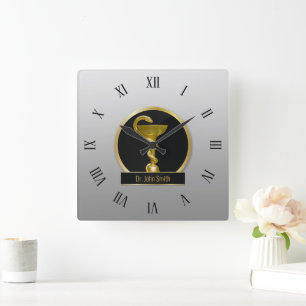Gold Professional Hygieia Medical Bowl Name Square Wall Clock