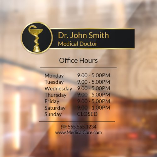 Gold Professional Hygieia Medical Opening Hours Window Cling