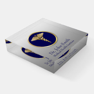 Gold Professional Medical Blue Caduceus Paperweight