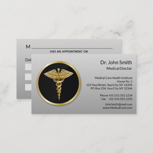 Gold Professional Medical Caduceus Appointment Card