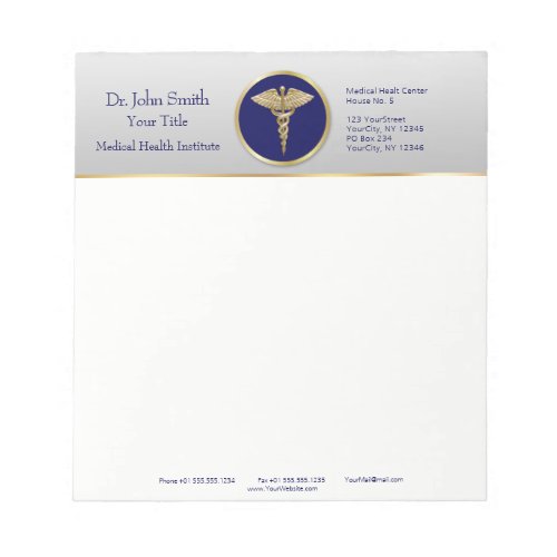 Gold Professional Medical Caduceus Blue Notepad