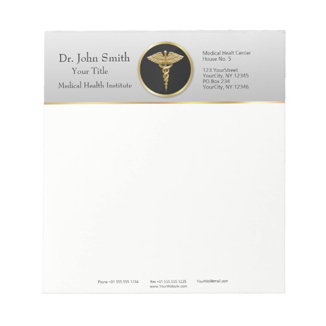Gold Professional Medical Caduceus - Notepad (Front)