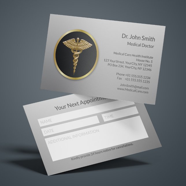 Gold Professional Medical Caduceus Notes Box Appointment Card (Creator Uploaded)
