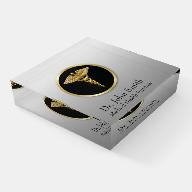 Gold Professional Medical Caduceus Paperweight (Angled)