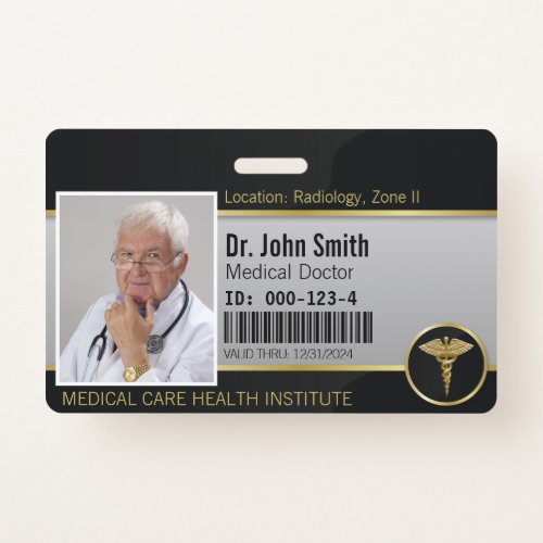 Gold Professional Medical Caduceus Photo ID Badge