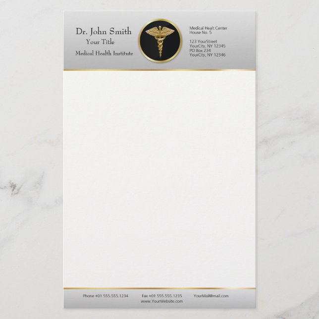 Gold Professional Medical Caduceus - Stationery (Front)