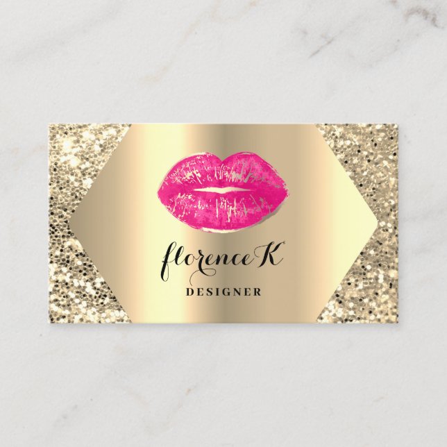 Gold Professional Permanent Makeup Artist Pink Business Card (Front)