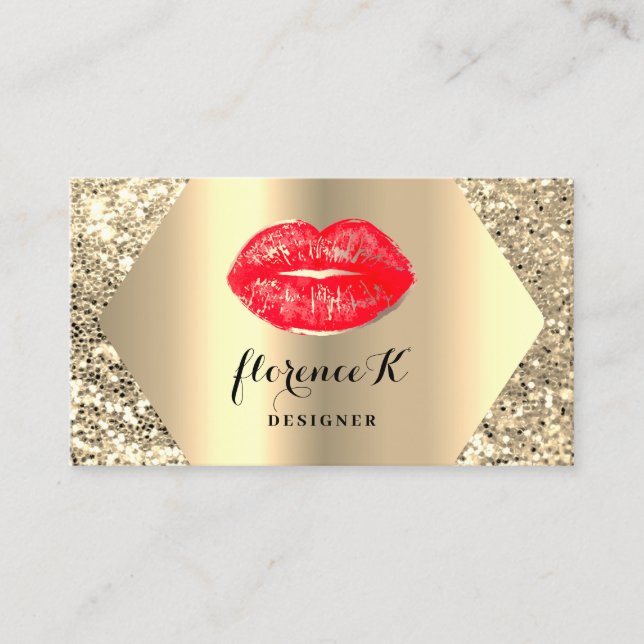 Gold Professional Permanent Makeup Artist Red Business Card (Front)
