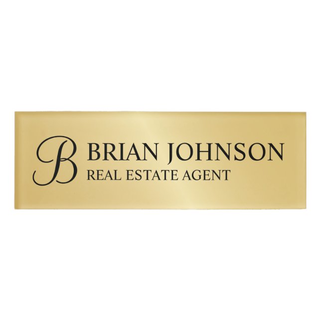 Gold Professional Personalized Monogram and Name Name Tag (Front)