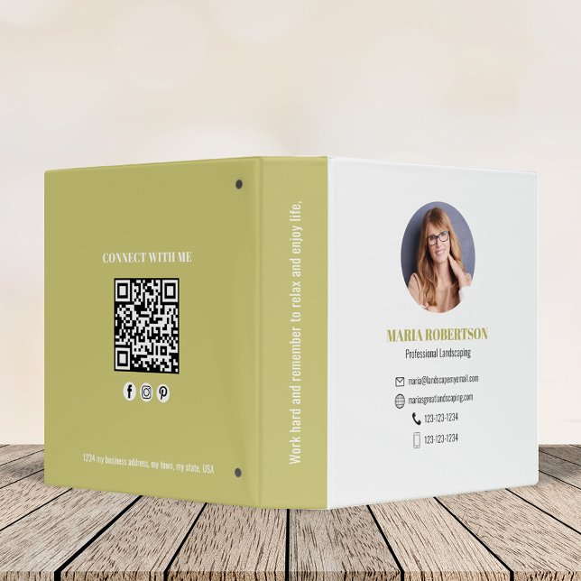 Gold Professional Photo Business QR Code  3 Ring Binder (Business QR code binder with a gold and white color theme. )
