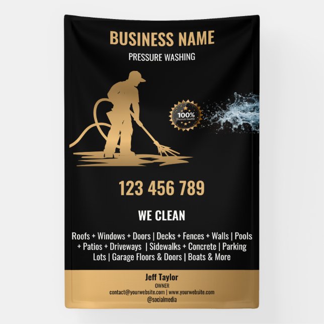 Gold Professional Pressure Washing Power Washing Banner (Vertical)