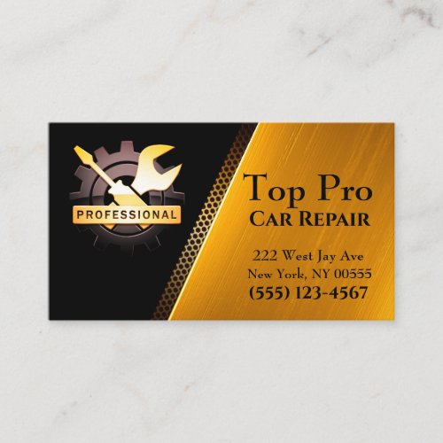 Gold Professional Tool Auto Repair Car Mechanic Business Card