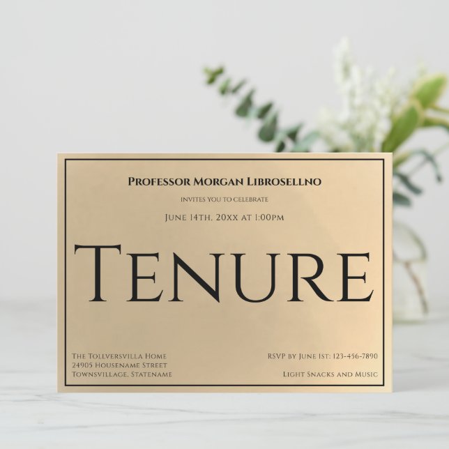 Gold Professor Tenure Party Invitation (Standing Front)