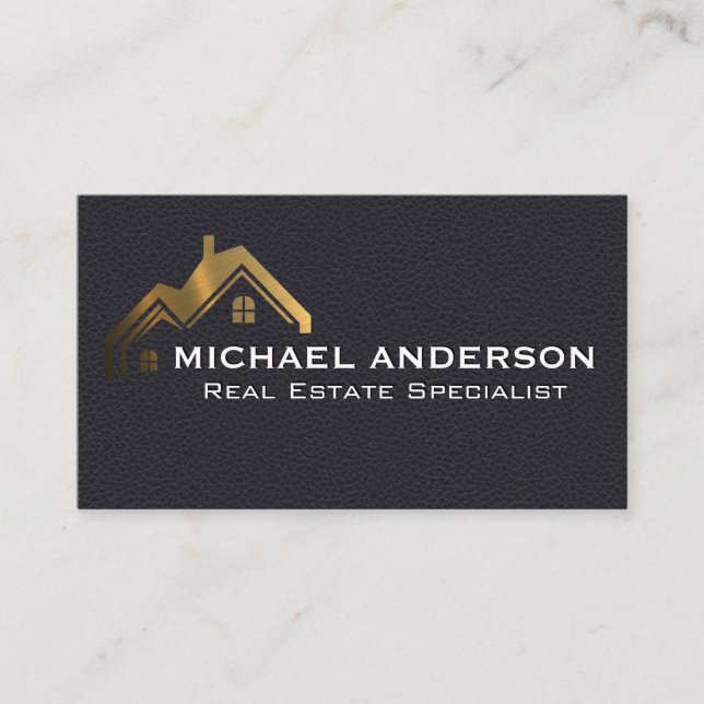 Gold Property Logo | Leather Business Card (Front)