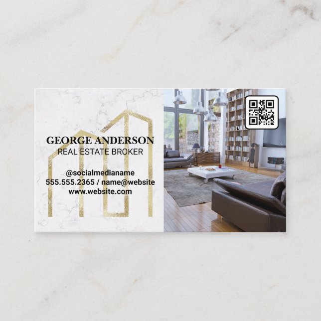 Gold Property Logo | Living Room | QR Barcode Business Card (Front)