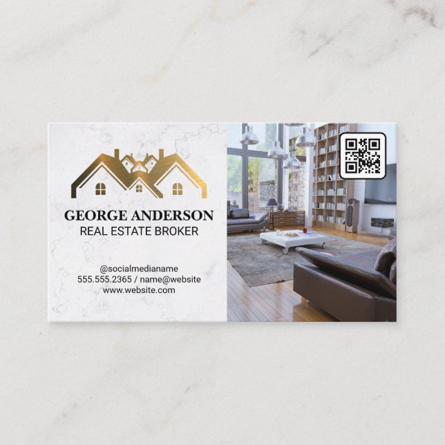 Gold Property Logo | Living Room | QR Code Business Card (Front)