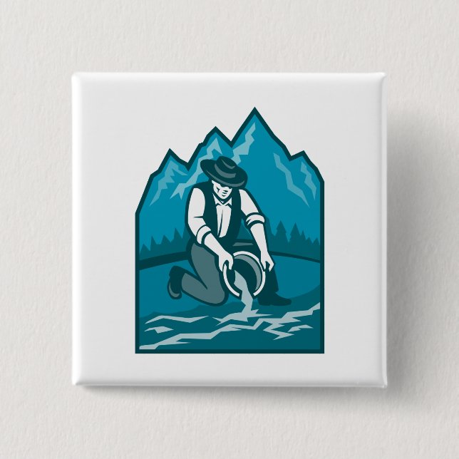 Gold Prospector Miner Pan Retro Button (Front)