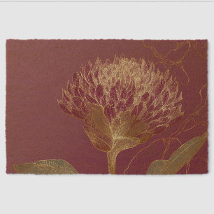 Gold Protea Flower Burgundy Botanical Linework Fiber Doormat