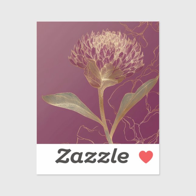Gold Protea Flower Burgundy Botanical Linework Sticker (Sheet)