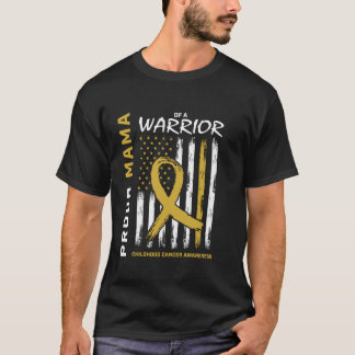 Gold Proud Mama of a Warrior Childhood Cancer Amer T-Shirt