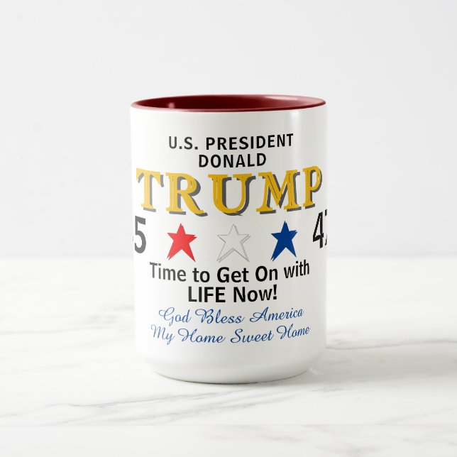 Gold Prresident Trump 45 47 Red White Blue Mug (Center)