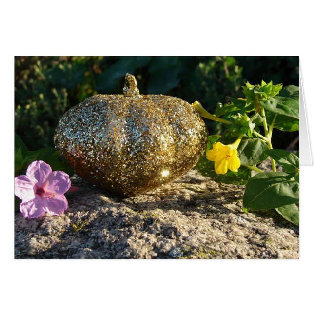 Gold Pumpkin and Four-O-Clock Flowers Cards (Front Horizontal)