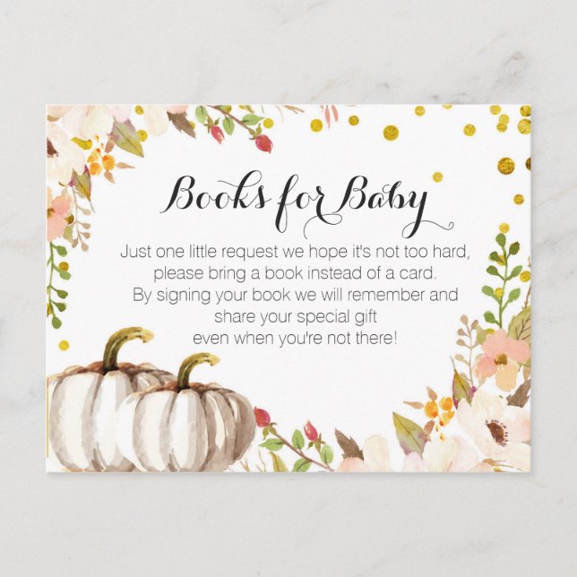 Gold pumpkin Baby Shower - Bring a book insert Invitation Postcard (Front)