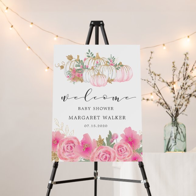 gold pumpkin baby shower Welcome Sign (In Situ (Stand))
