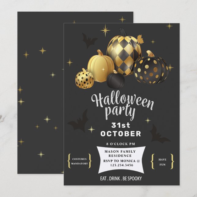 Gold Pumpkin Elegant Halloween party Invitation (Front/Back)