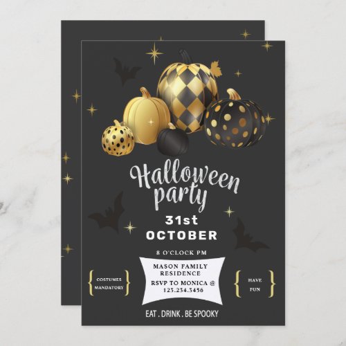 Gold Pumpkin Elegant Halloween party Invitation