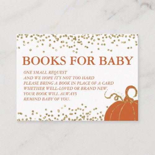 Gold Pumpkin Fall Baby Shower Book Request Card
