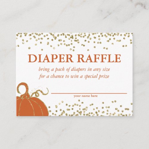 Gold Pumpkin Fall Baby Shower Diaper Raffle Card