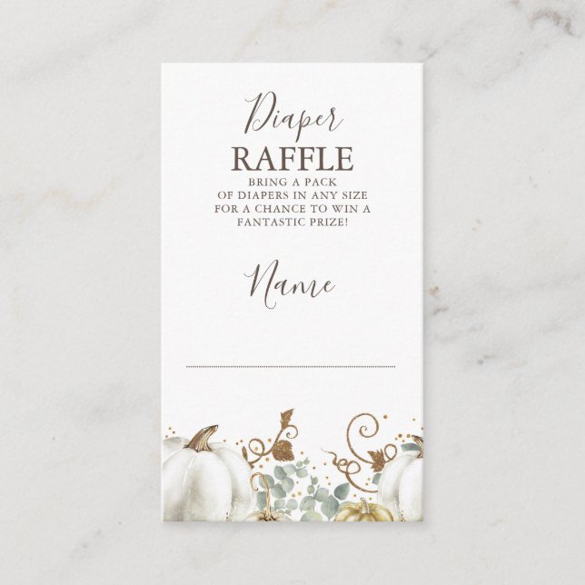 Gold Pumpkin Fall Baby Shower Diaper Raffle Enclosure Card (Front)