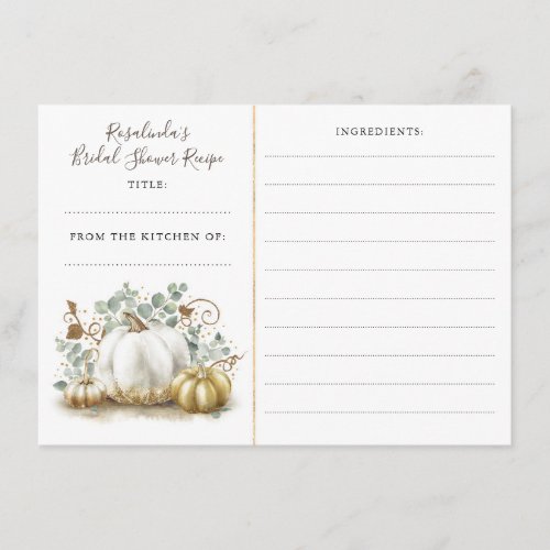 Gold Pumpkin Fall Bridal Shower Recipe Enclosure Card