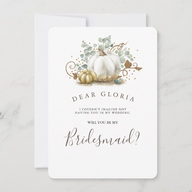 Gold Pumpkin Fall Wedding Bridesmaid Proposal Invitation (Front)