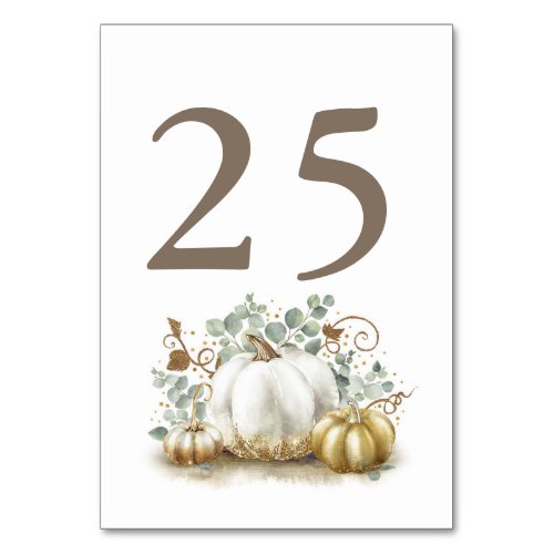 Gold Pumpkin Fall Wedding Table Number Cards