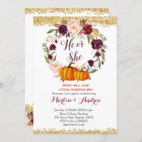 Gold pumpkin Gender Reveal Invitation