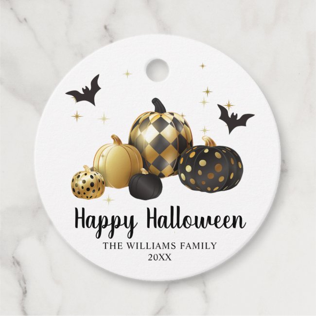 Gold Pumpkin Happy Halloween Favor Tags