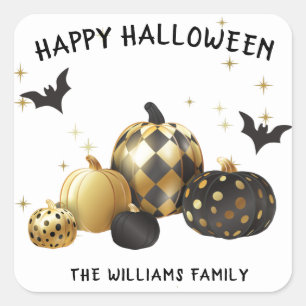 Gold Pumpkin Happy Halloween Monogram Sticker