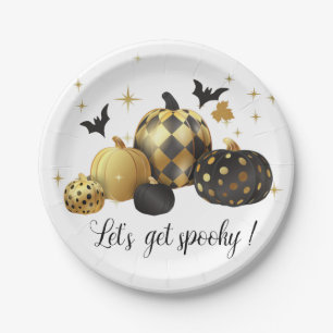 Gold Pumpkin Let's Get Spooky Halloween Paper Plates