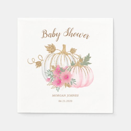 gold pumpkin pink floral baby shower monogram napkins