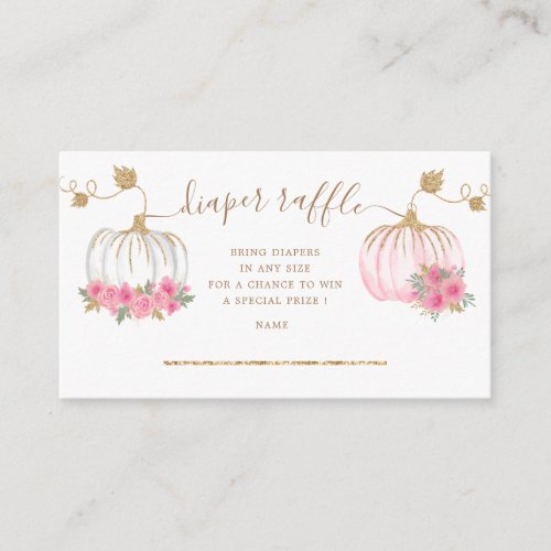 gold pumpkin pink floral diaper raffle ticket enclosure card