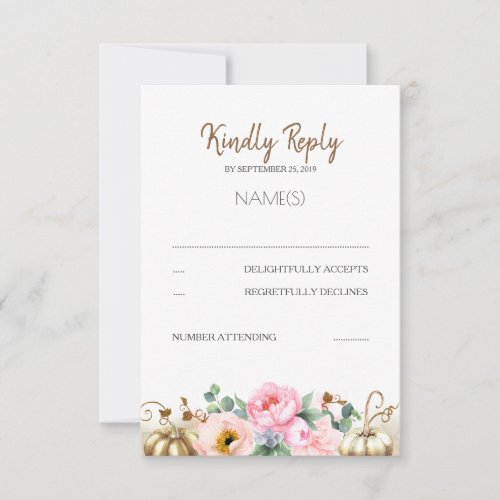 Gold Pumpkin Pink Floral Vase Fall Wedding RSVP