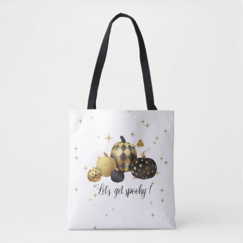 Gold pumpkin spooky halloween tote bag